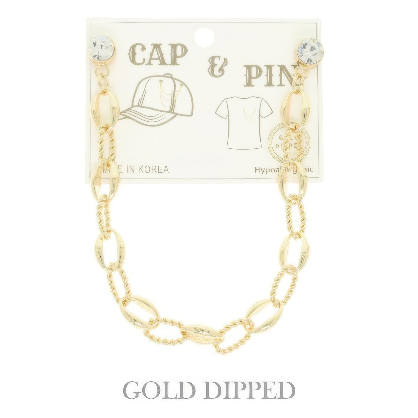Gold Plated Twist Link Cap Chain And Pin
