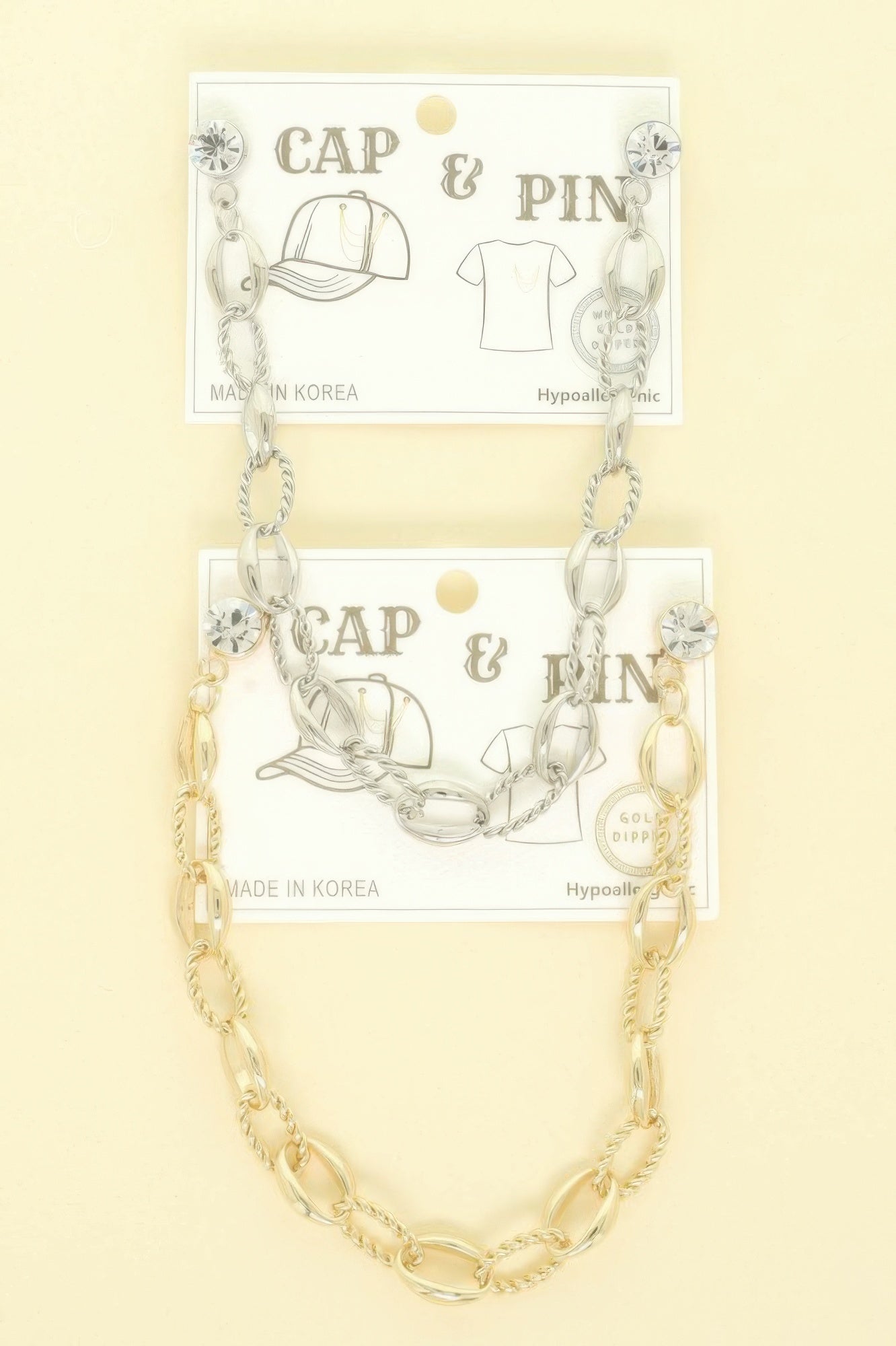 Gold Plated Twist Link Cap Chain And Pin