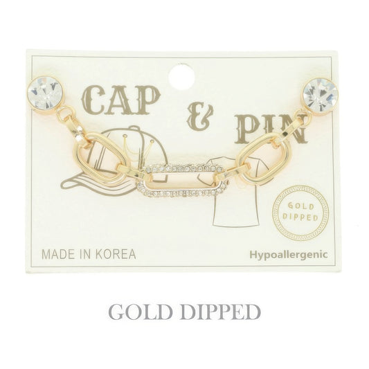 Gold Plated Rolo Paperclip Link Cap Chain And Pin