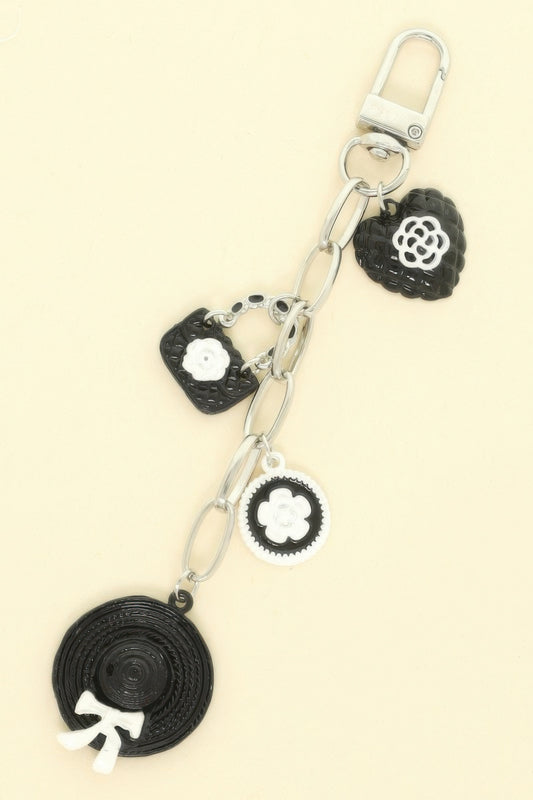 Black And White Theme Bag Charm Keychain