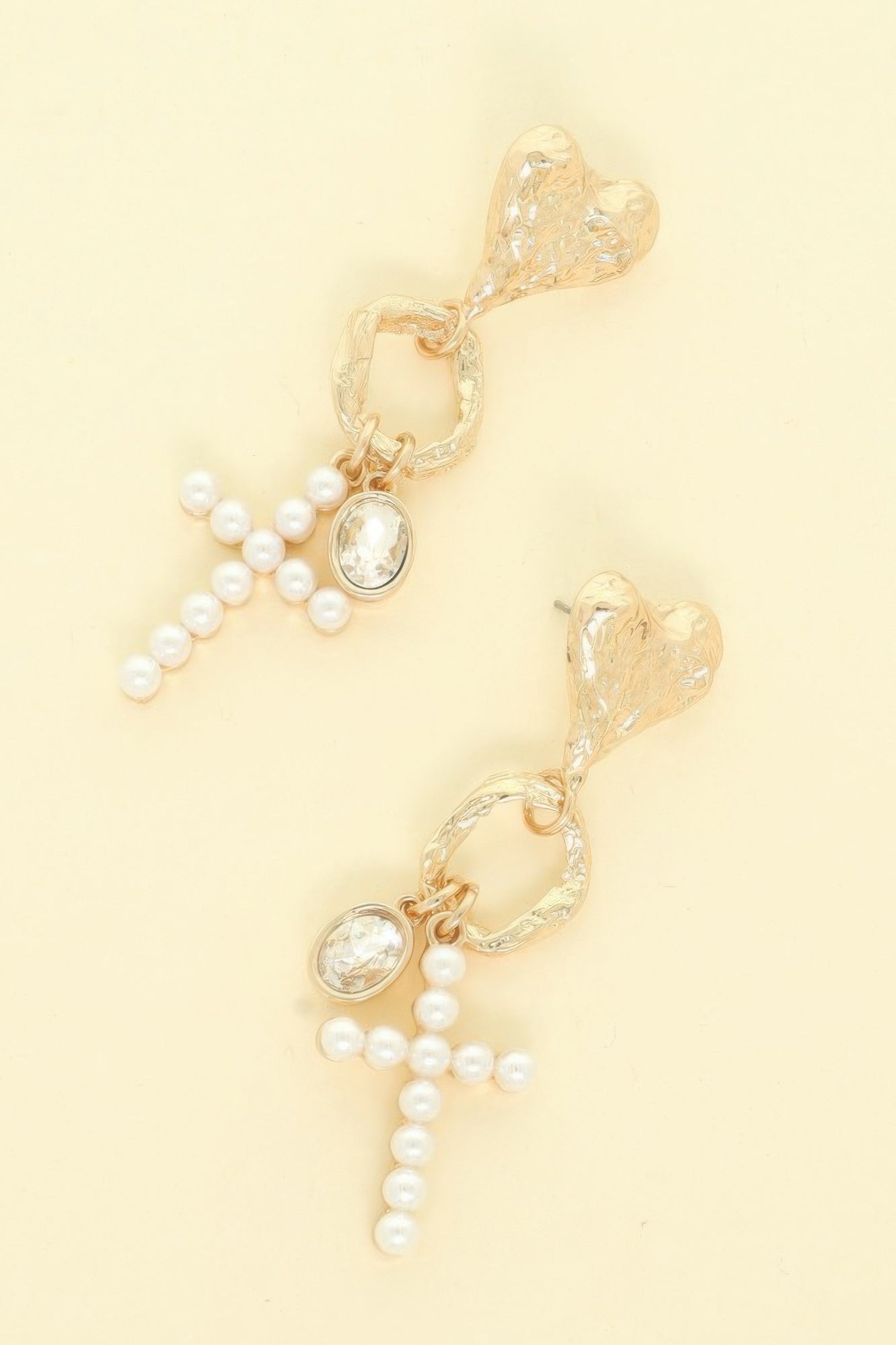 Jeweled Cross Heart Charm Earrings