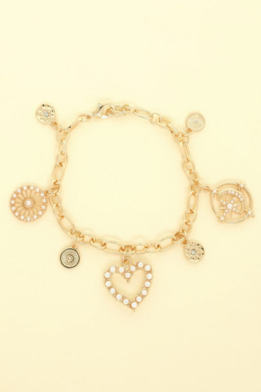 Pearl Heart Theme Charm Bracelet
