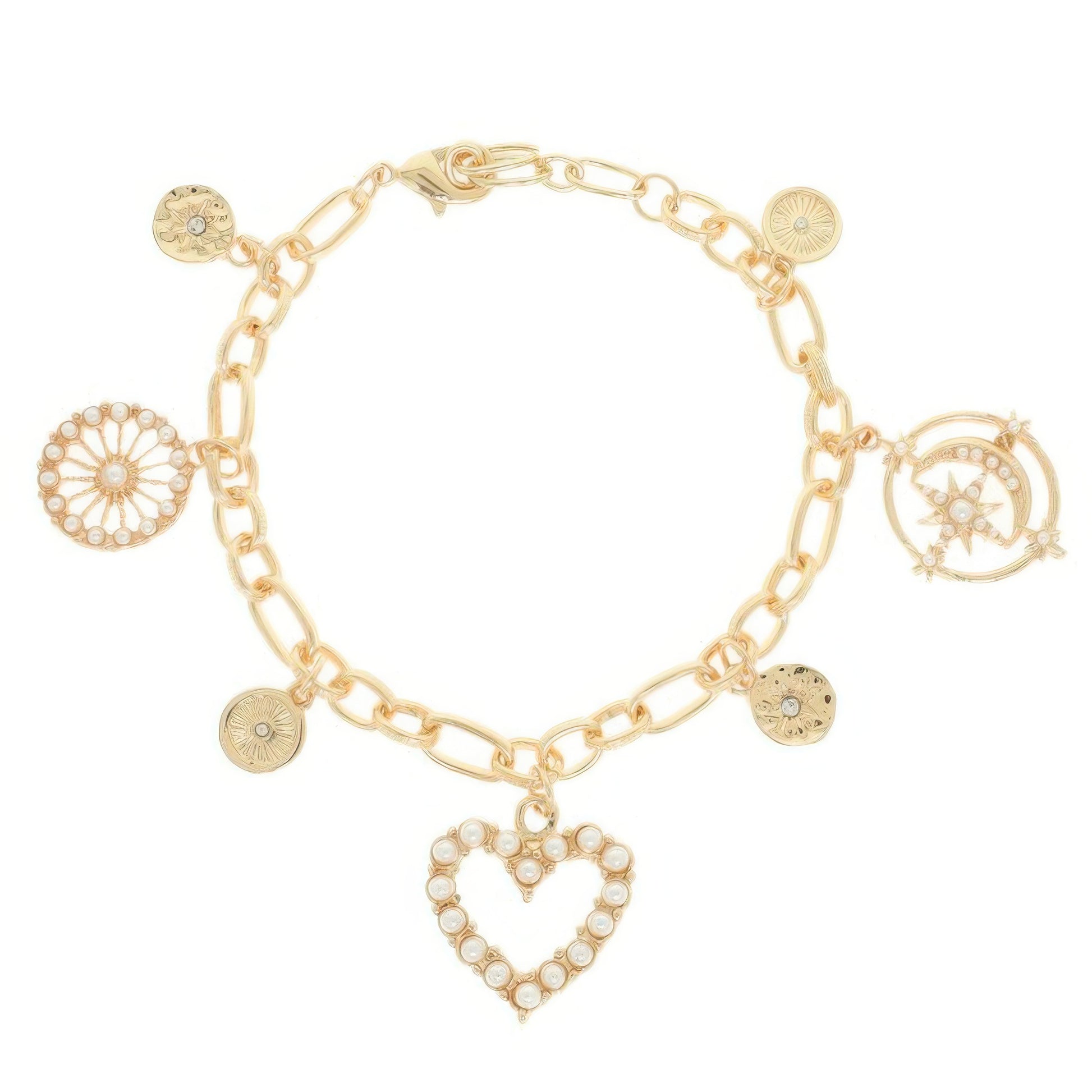 Pearl Heart Theme Charm Bracelet