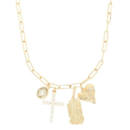 Faith Theme Jeweled Charm Necklace