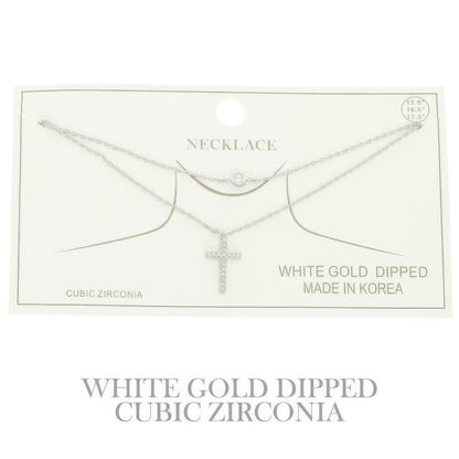 Cz Gold Plated Cross Pendant Necklace