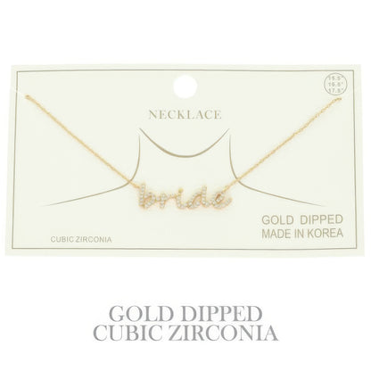 Cz Gold Plated Bride Pendant Necklace