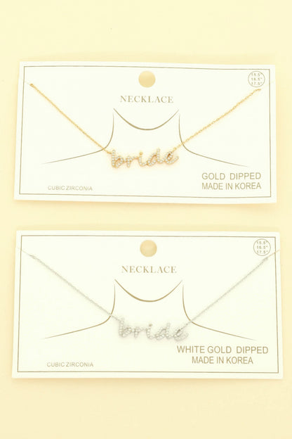 Cz Gold Plated Bride Pendant Necklace