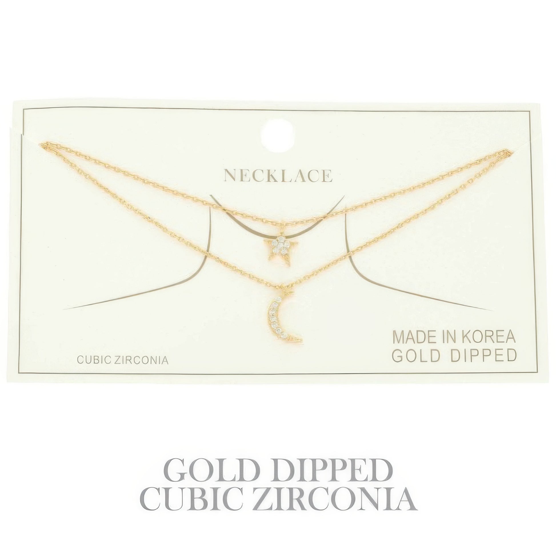 Cz Gold Plated Moon And Star Pendant Necklace