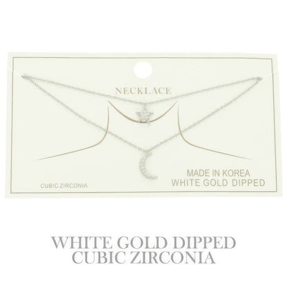 Cz Gold Plated Moon And Star Pendant Necklace