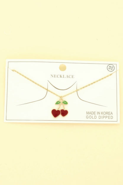 Gold Plated Enamel Cherry Pendant Necklace