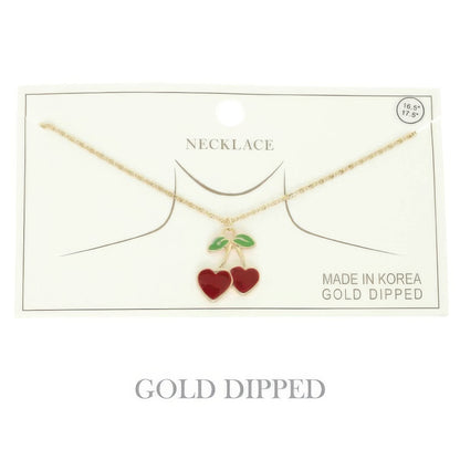 Gold Plated Enamel Cherry Pendant Necklace