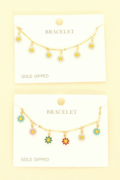 Gold Plated Floral Charm Bracelet