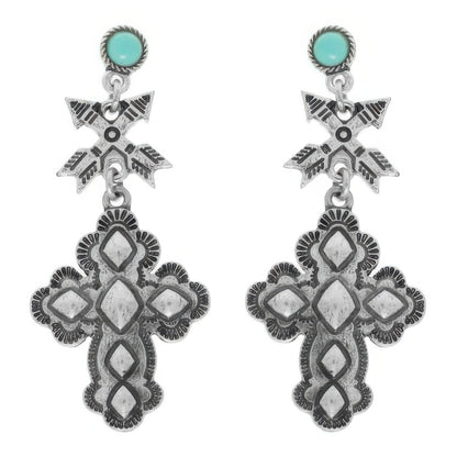Western Cross Post Dangle Earrings