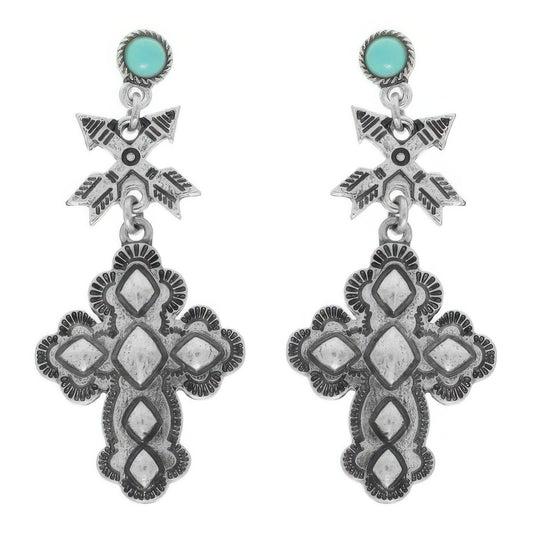 Western Cross Post Dangle Earrings