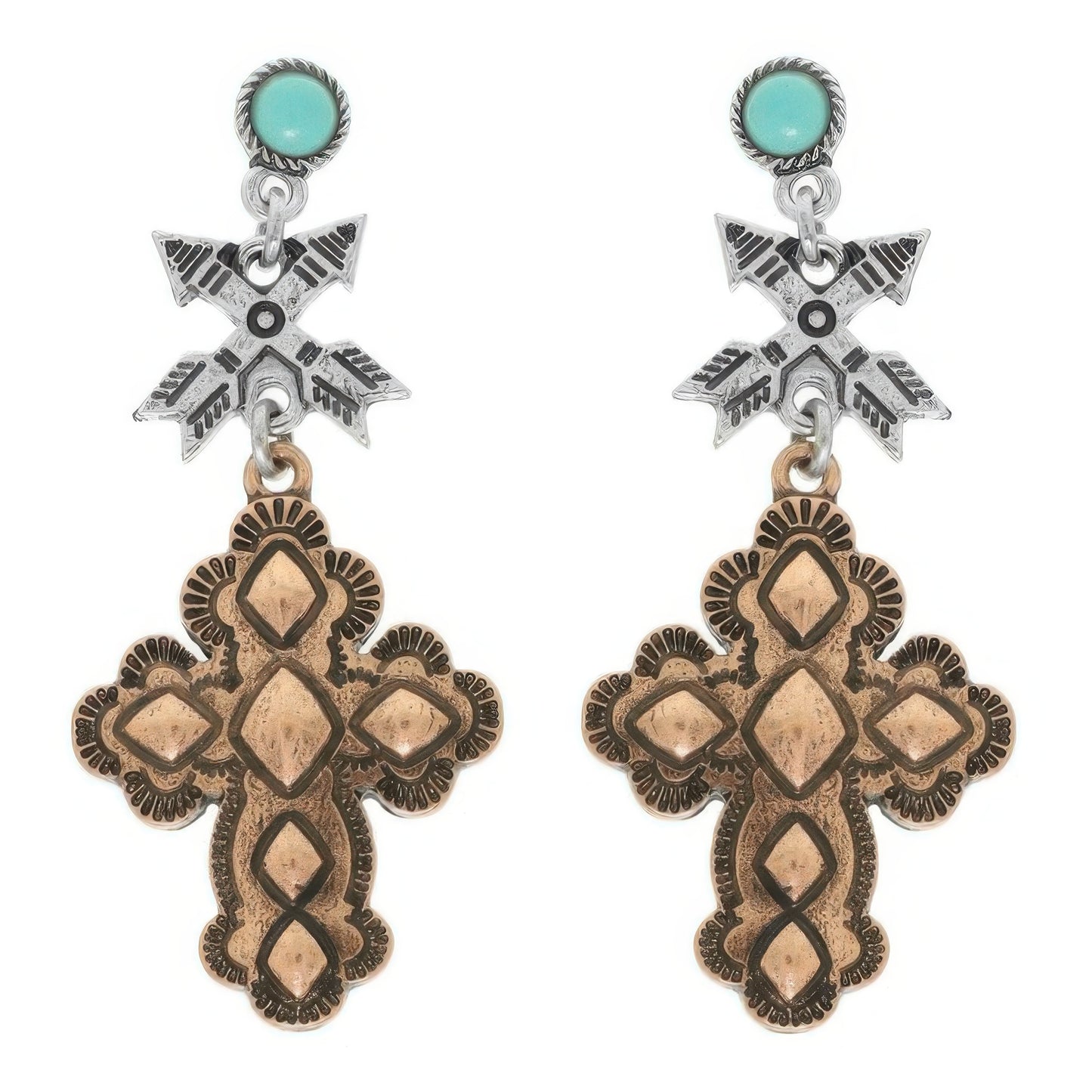 Western Cross Post Dangle Earrings