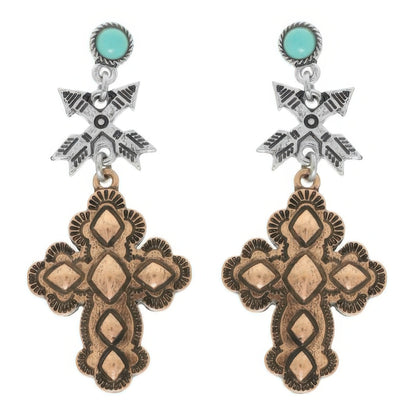 Western Cross Post Dangle Earrings