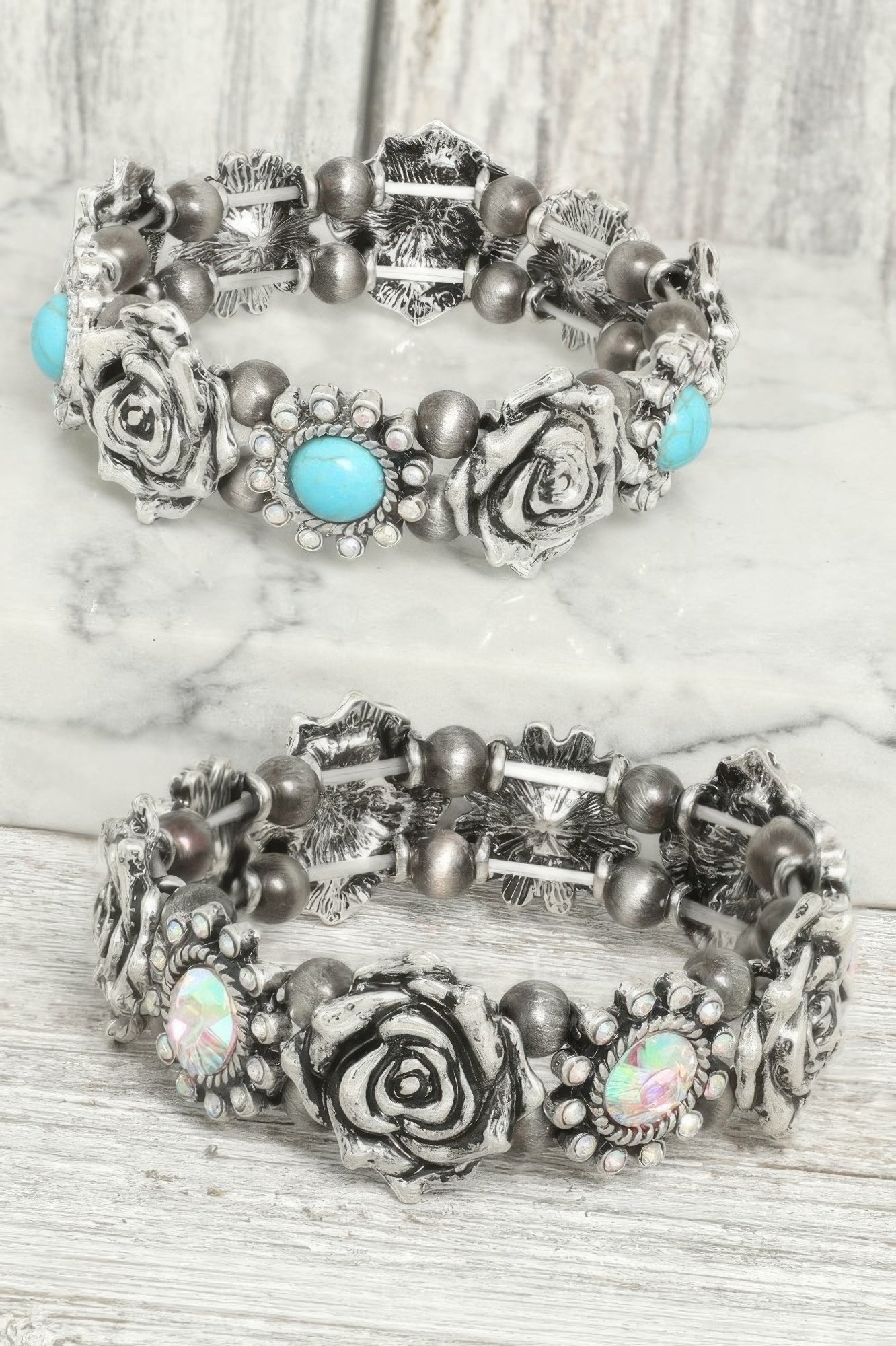Western Rose Themed Stretch Bracelet