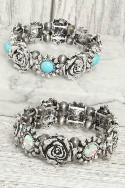 Western Rose Themed Stretch Bracelet