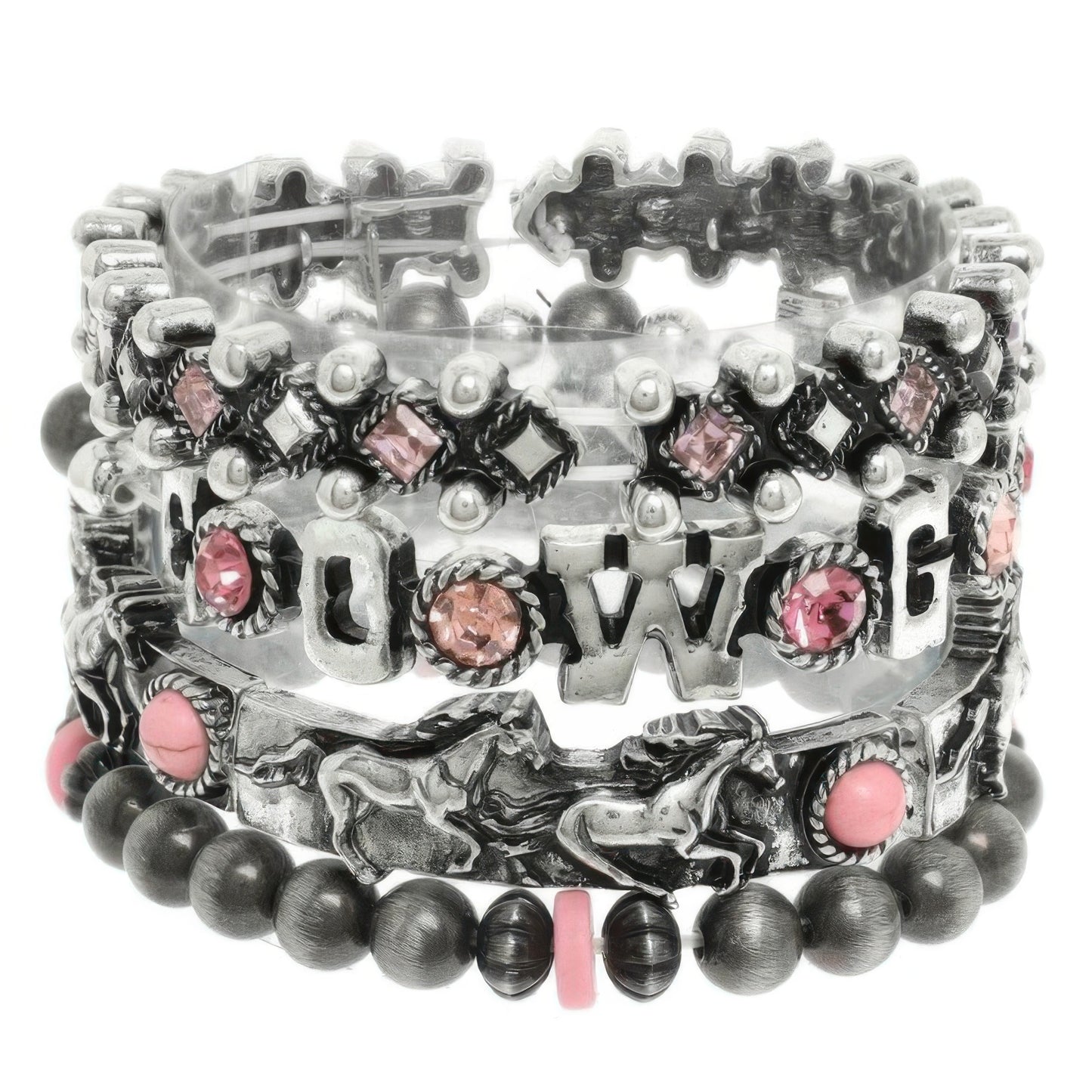 4pc Western Jeweled Beaded Cowgirl Bracelet Set
