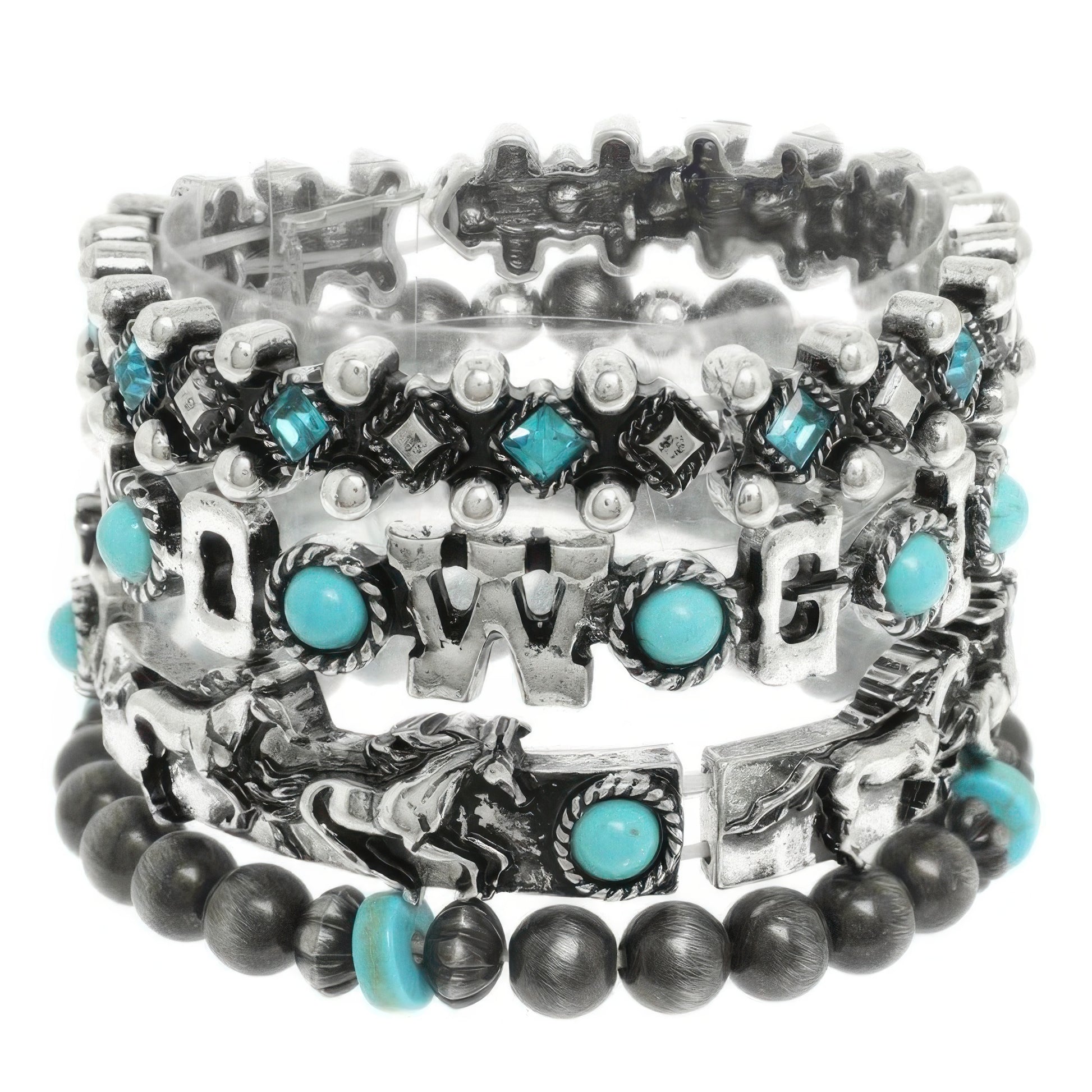 4pc Western Jeweled Beaded Cowgirl Bracelet Set