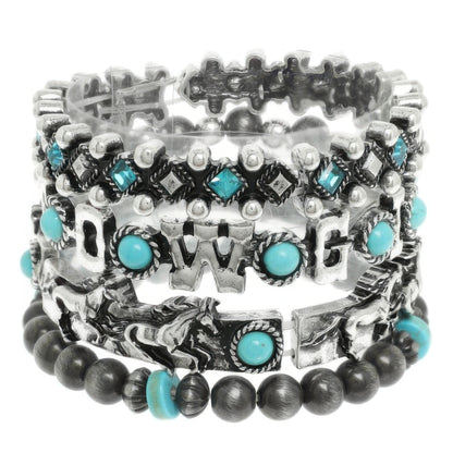 4pc Western Jeweled Beaded Cowgirl Bracelet Set