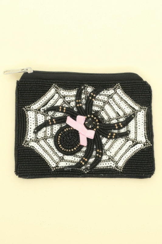 Halloween Spider Bow Beaded Coin Bag