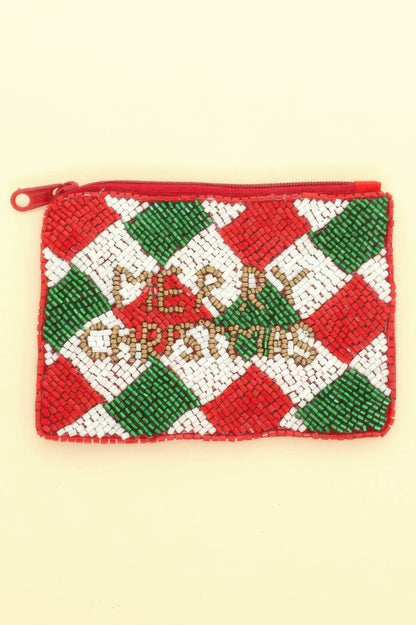 Holiday Theme Seed Beaded Coin Bag