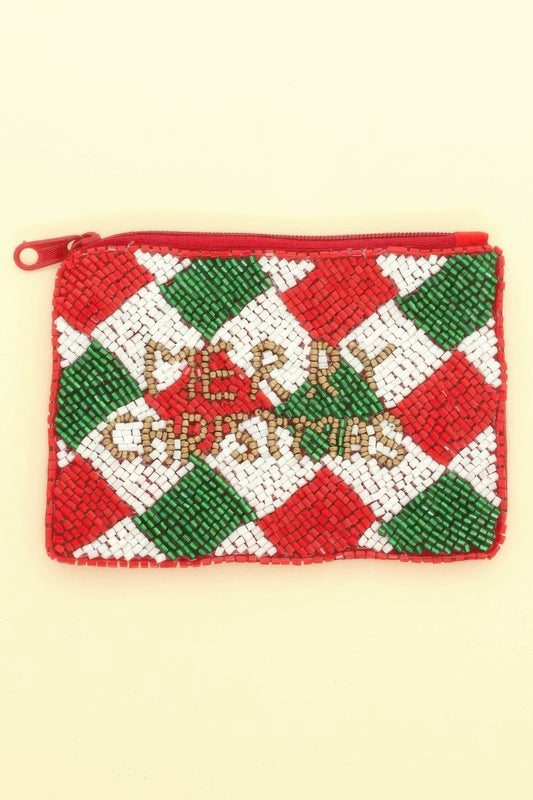 Holiday Theme Seed Beaded Coin Bag