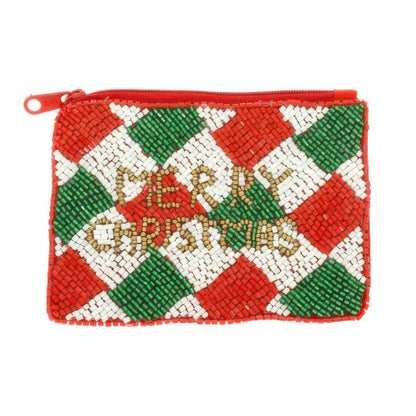 Holiday Theme Seed Beaded Coin Bag
