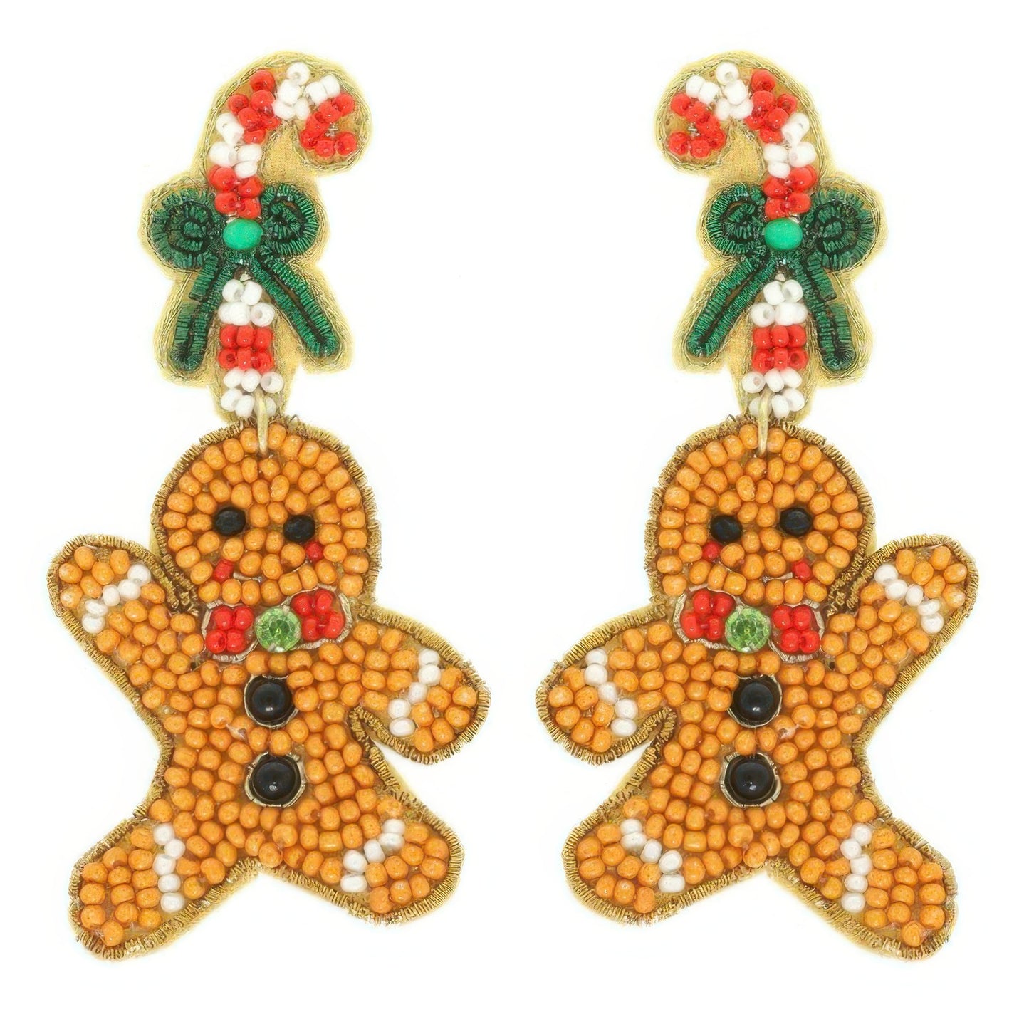 Christmas Gingerbread Man Seed Beaded Earrings