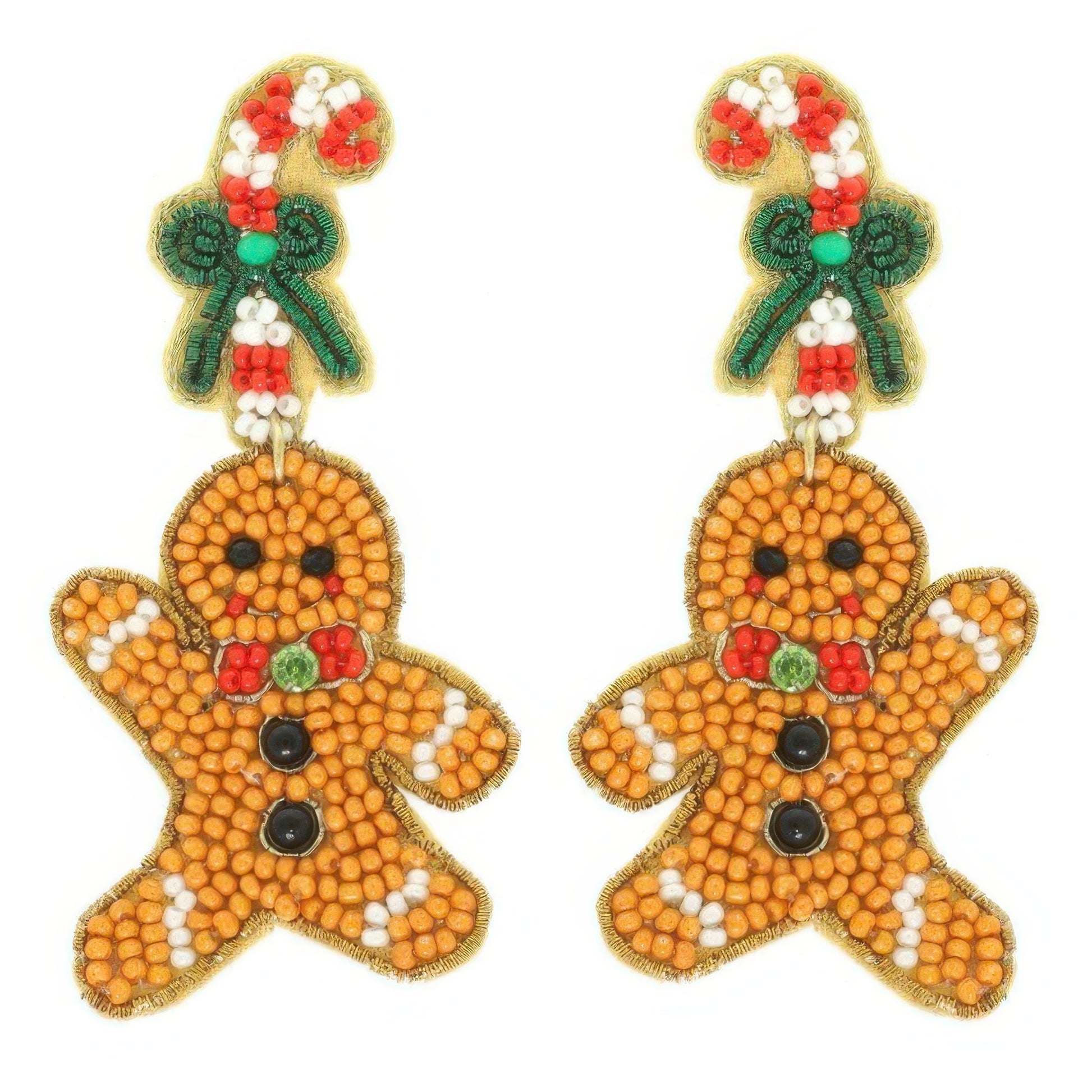 Christmas Gingerbread Man Seed Beaded Earrings