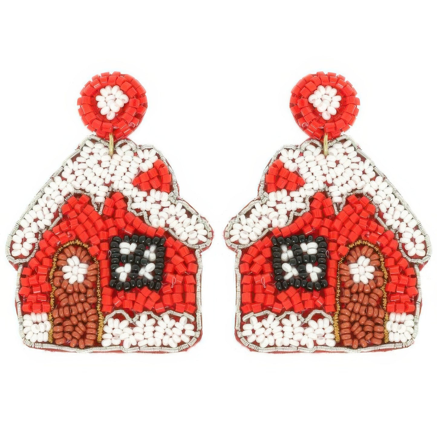 Christmas Gingerbread House Seed Beaded Earrings