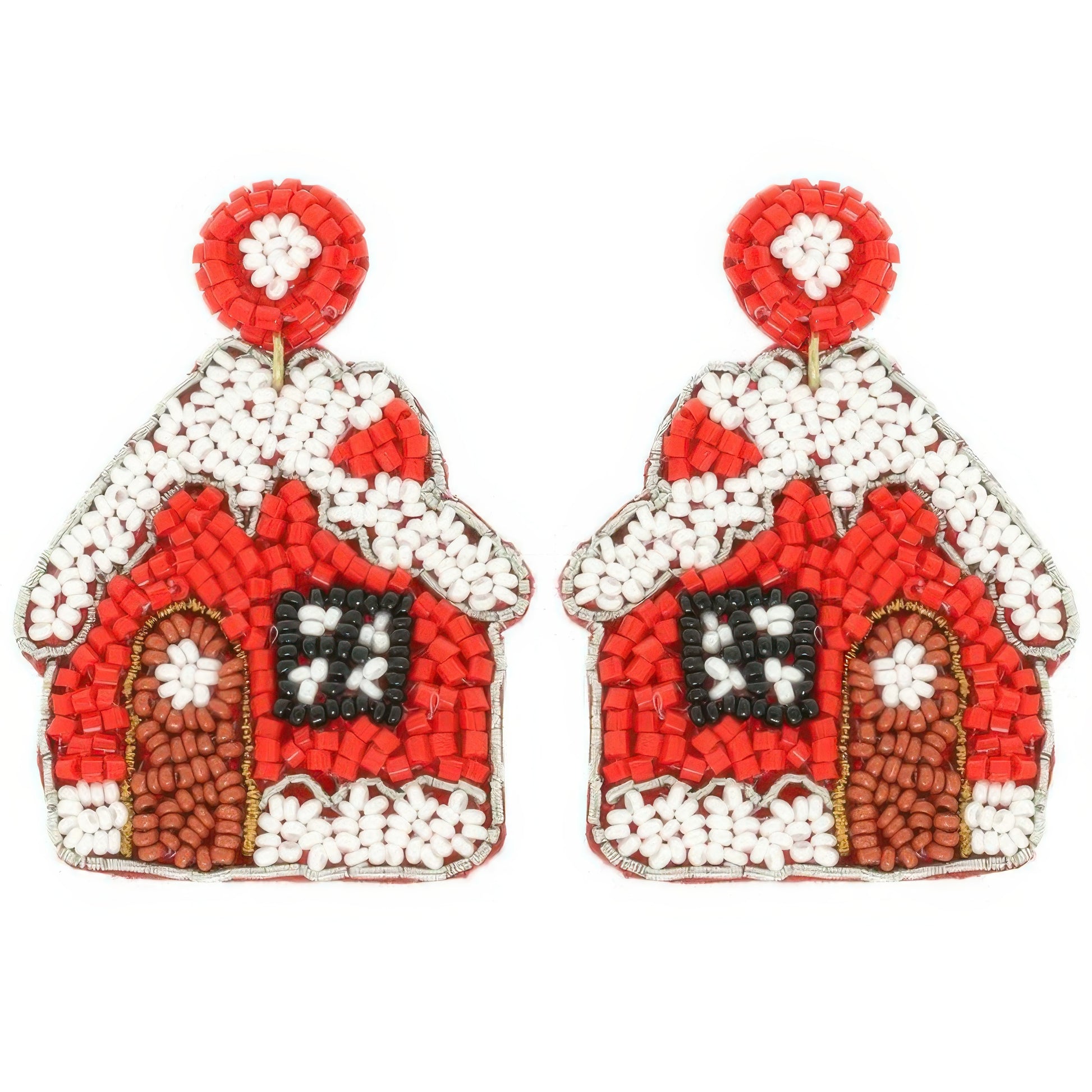 Christmas Gingerbread House Seed Beaded Earrings