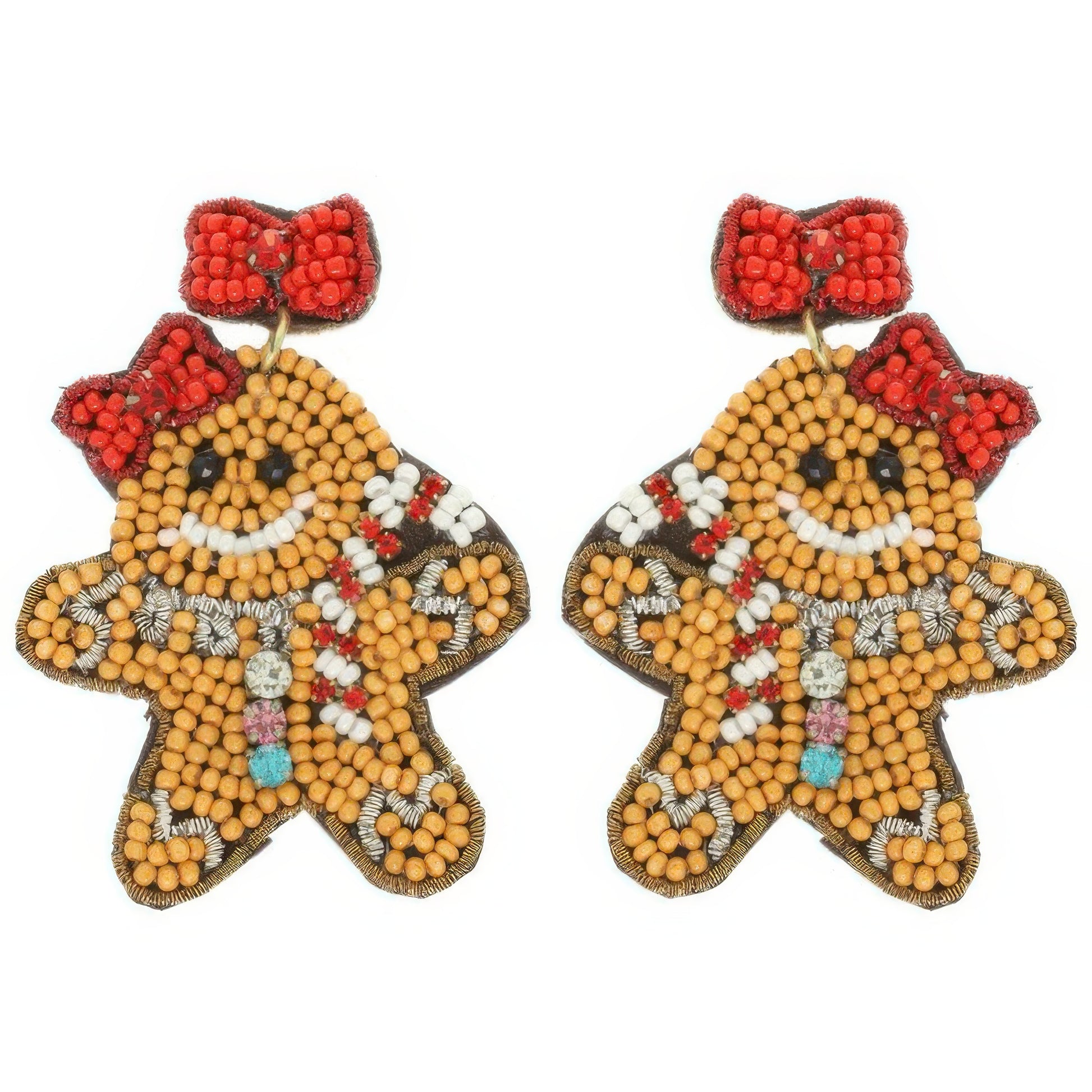 Christmas Gingerbread Woman Seed Beaded Earrings