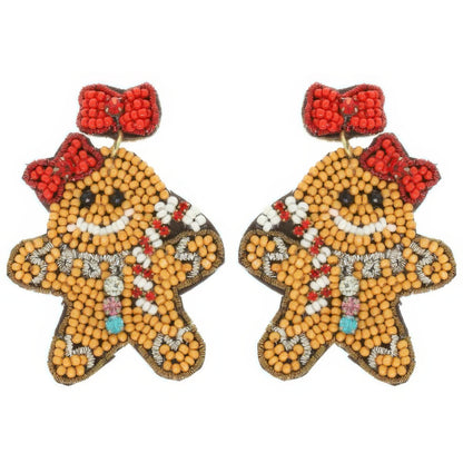 Christmas Gingerbread Woman Seed Beaded Earrings
