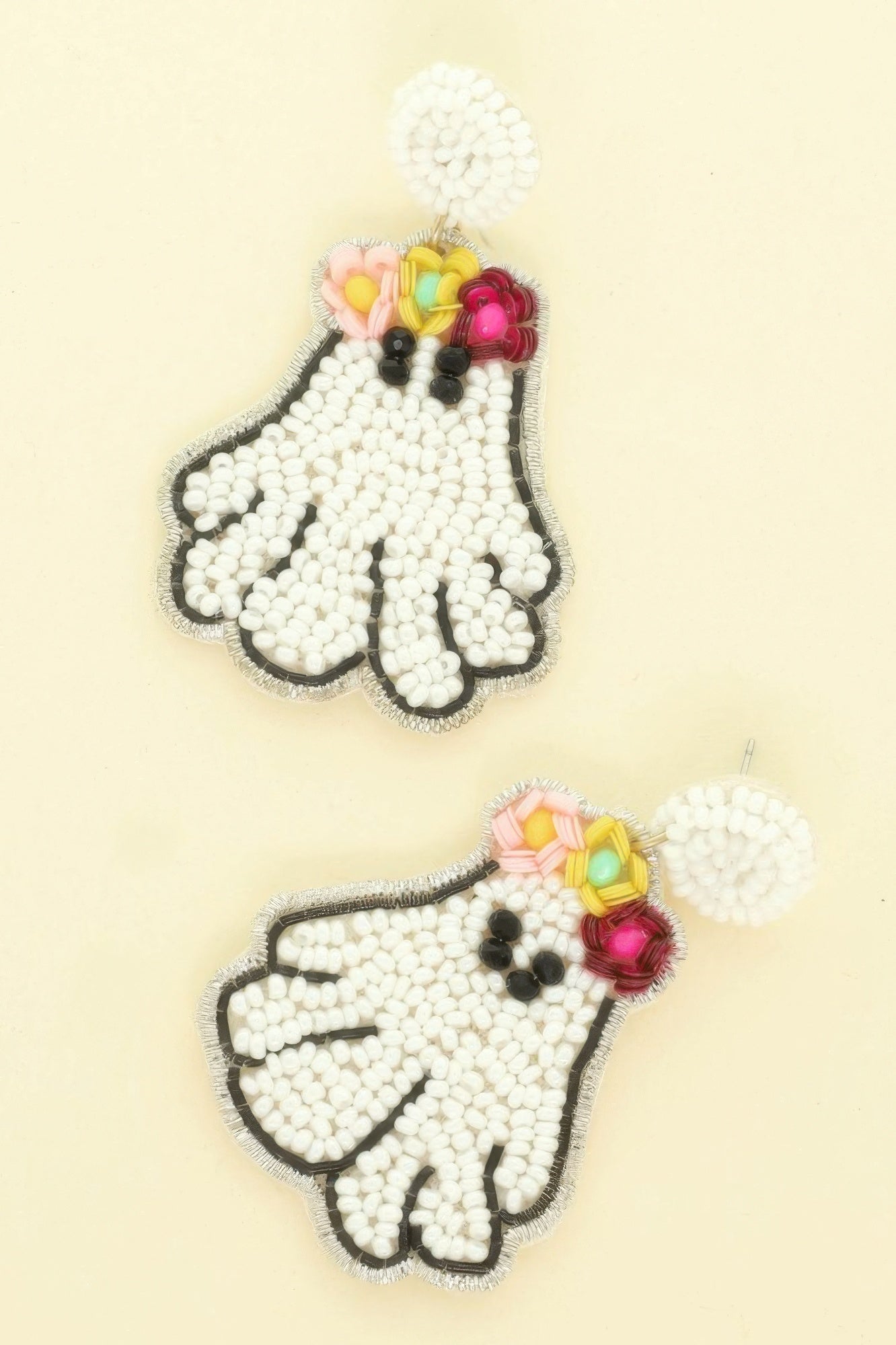 Halloween Floral Ghost Beaded Earrings