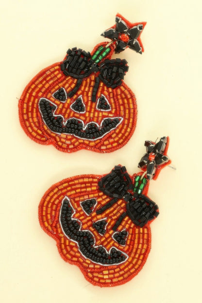 Halloween Jack O Lantern Seed Bead Earrings