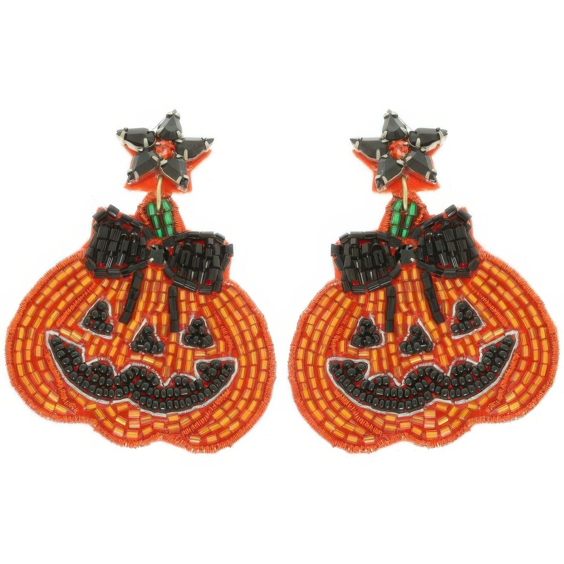 Halloween Jack O Lantern Seed Bead Earrings