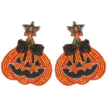 Halloween Jack O Lantern Seed Bead Earrings