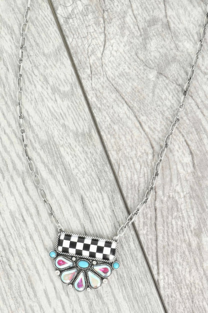 Western Theme Checkered Pendant Necklace