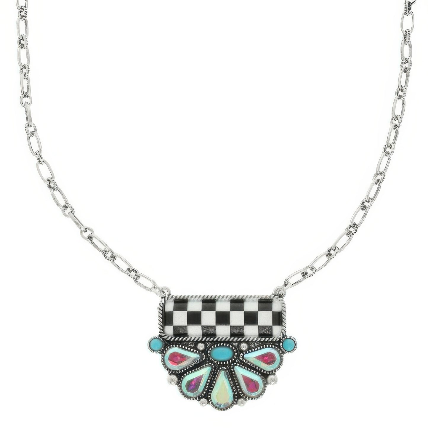 Western Theme Checkered Pendant Necklace