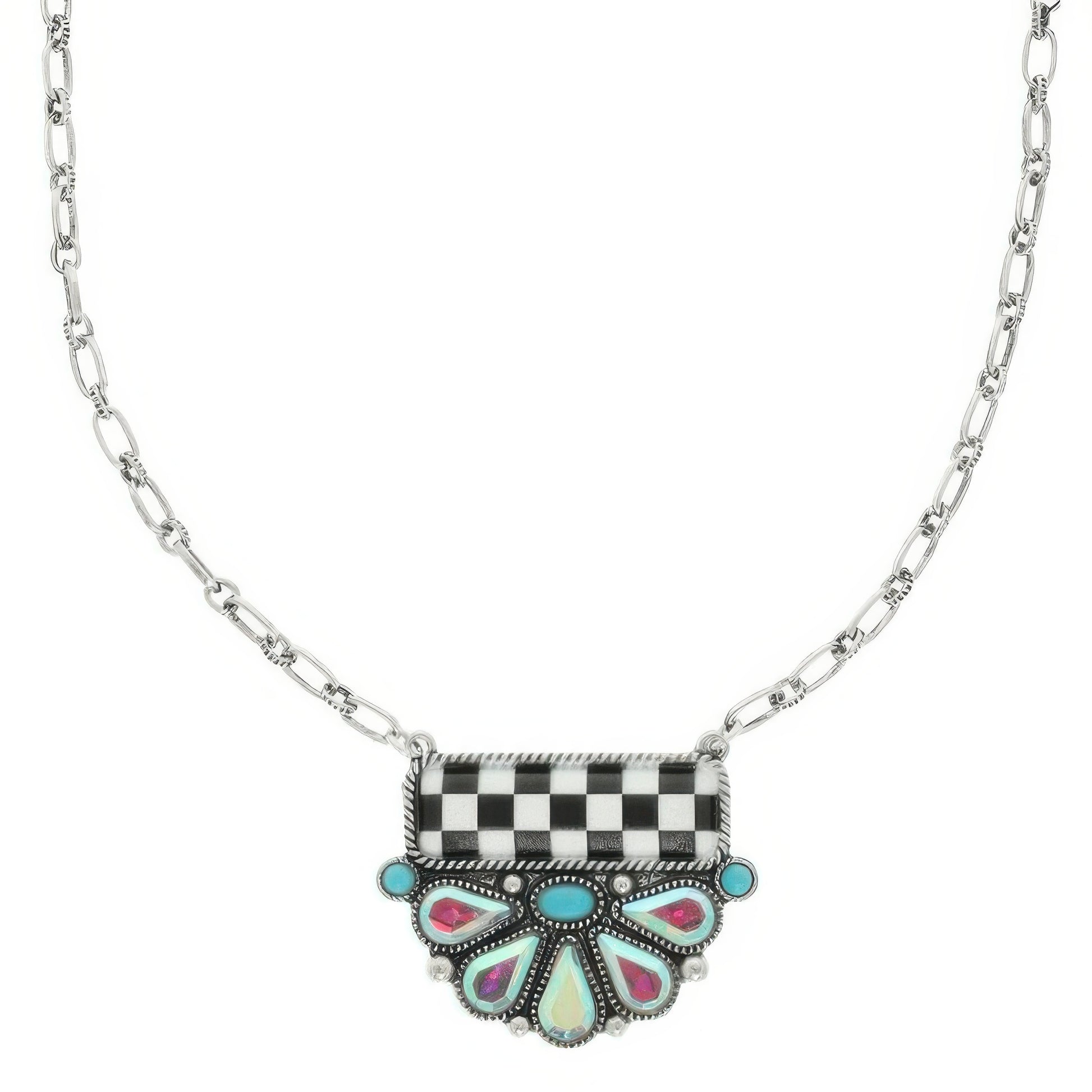 Western Theme Checkered Pendant Necklace