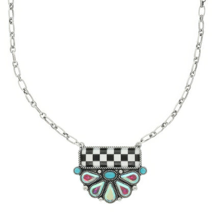 Western Theme Checkered Pendant Necklace
