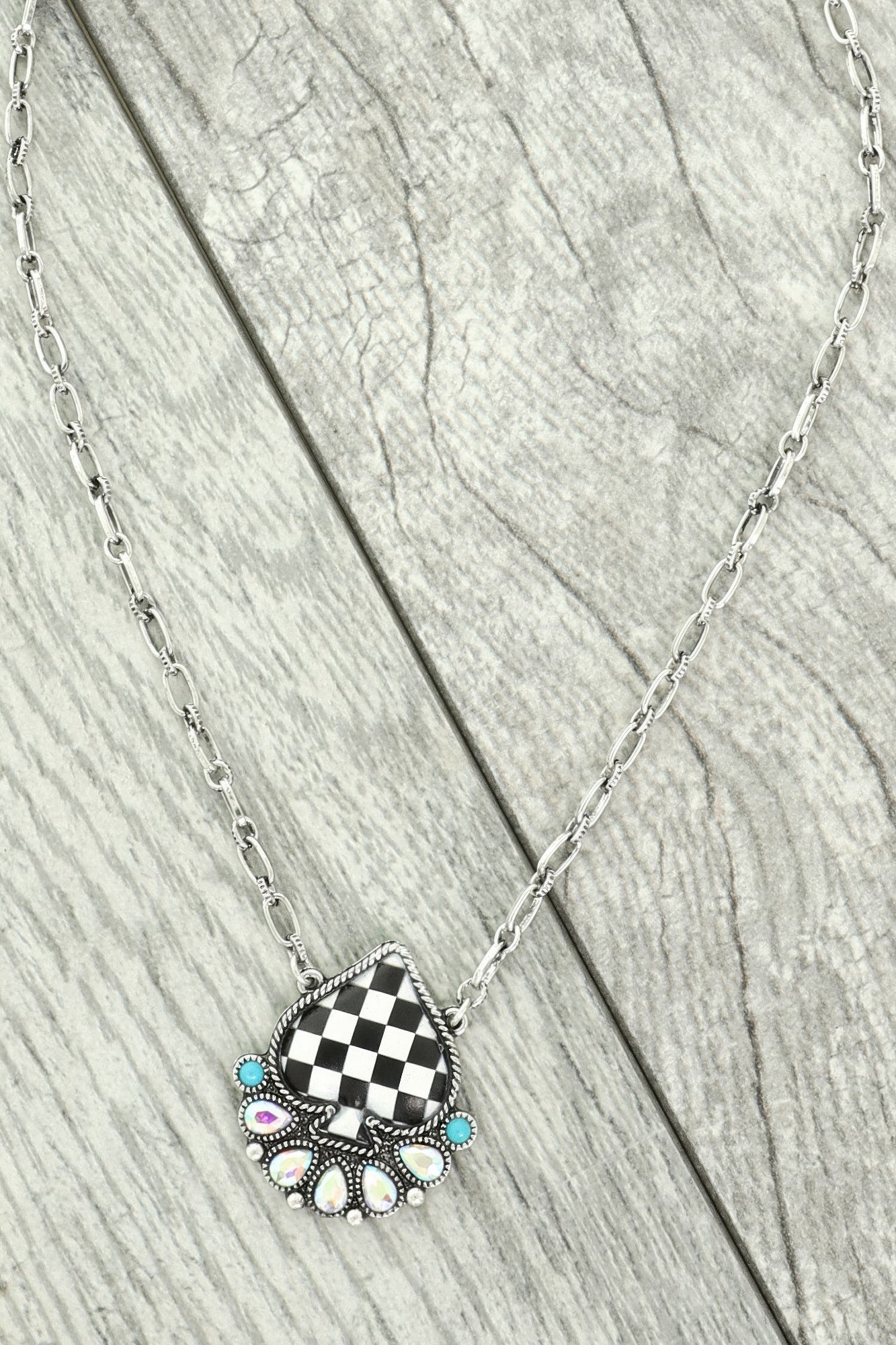 Western Checkered Spade Pendant Necklace
