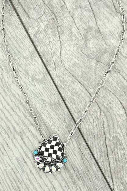Western Checkered Spade Pendant Necklace