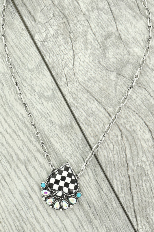Western Checkered Spade Pendant Necklace