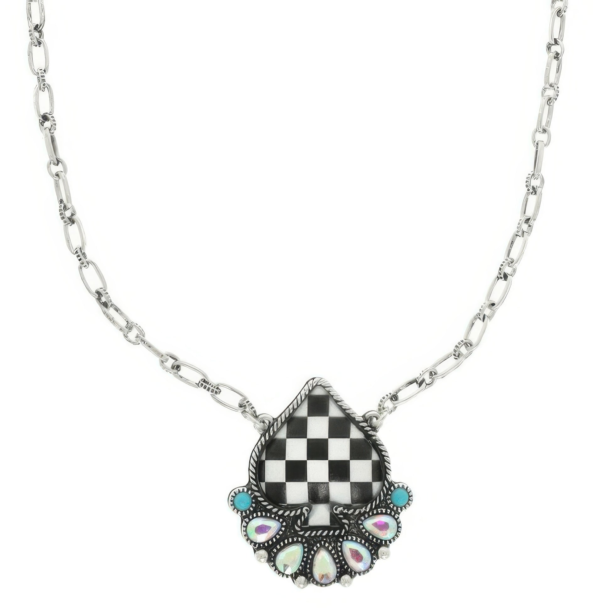 Western Checkered Spade Pendant Necklace