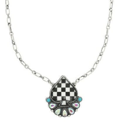 Western Checkered Spade Pendant Necklace
