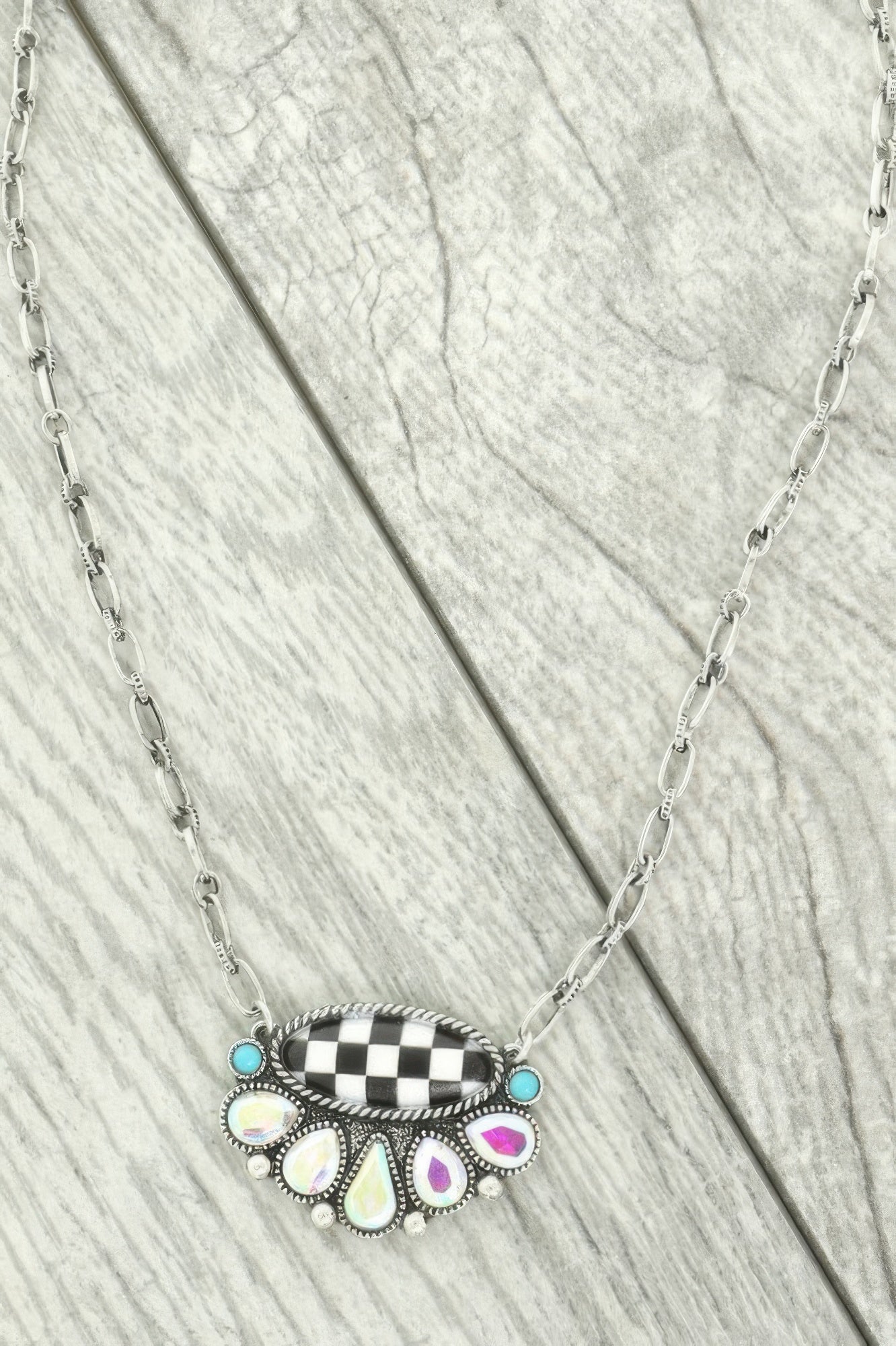 Western Theme Checkered Pendant Necklace