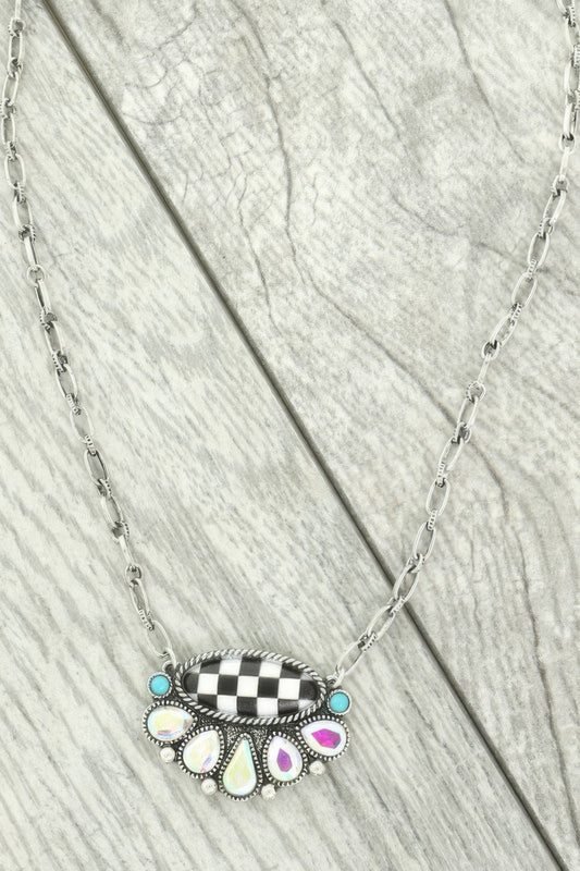Western Theme Checkered Pendant Necklace